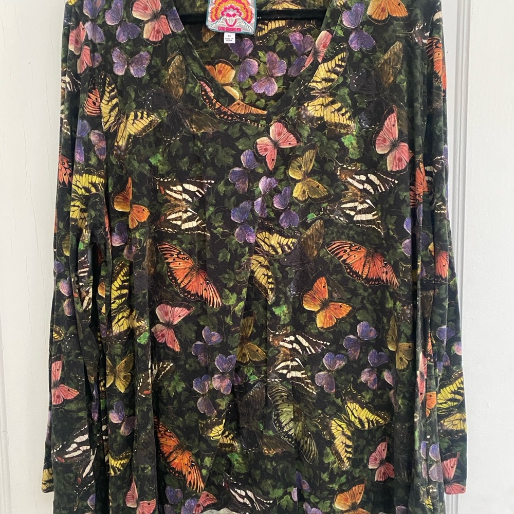 Johnny Was Multicolor Butterfly Long Sleeve Top
